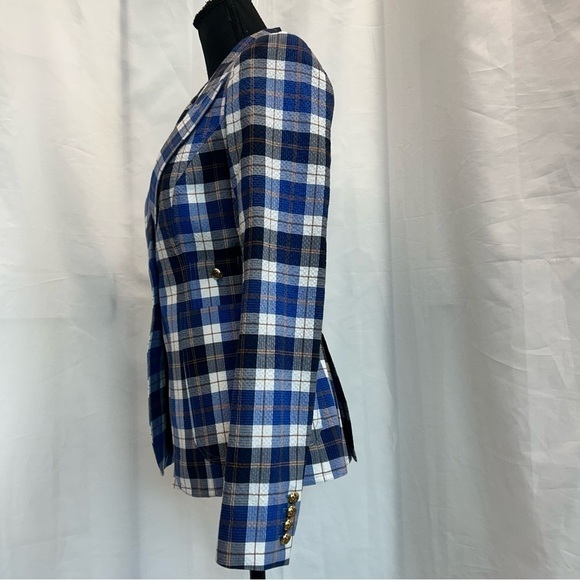 Smythe Patch Pocket Duchess Blazer in Blue & White Plaid Sz 4 NWOT preppy classy - Picture 7 of 16